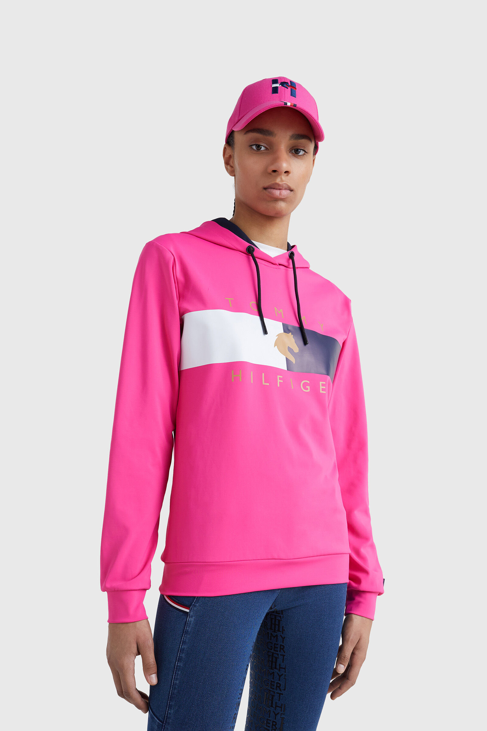 Pink tommy sale hilfiger hoodie women's