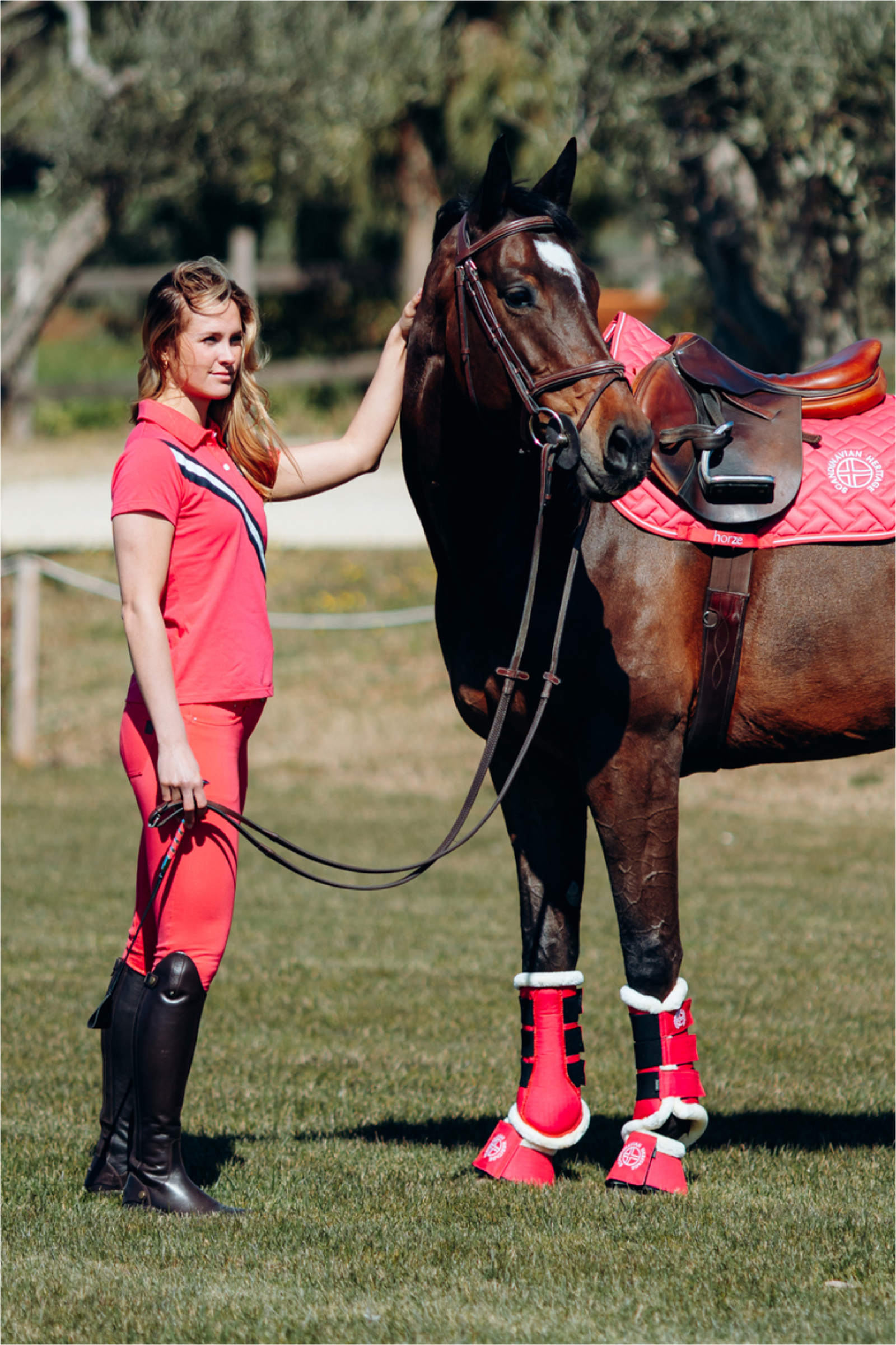 red horse riding boots