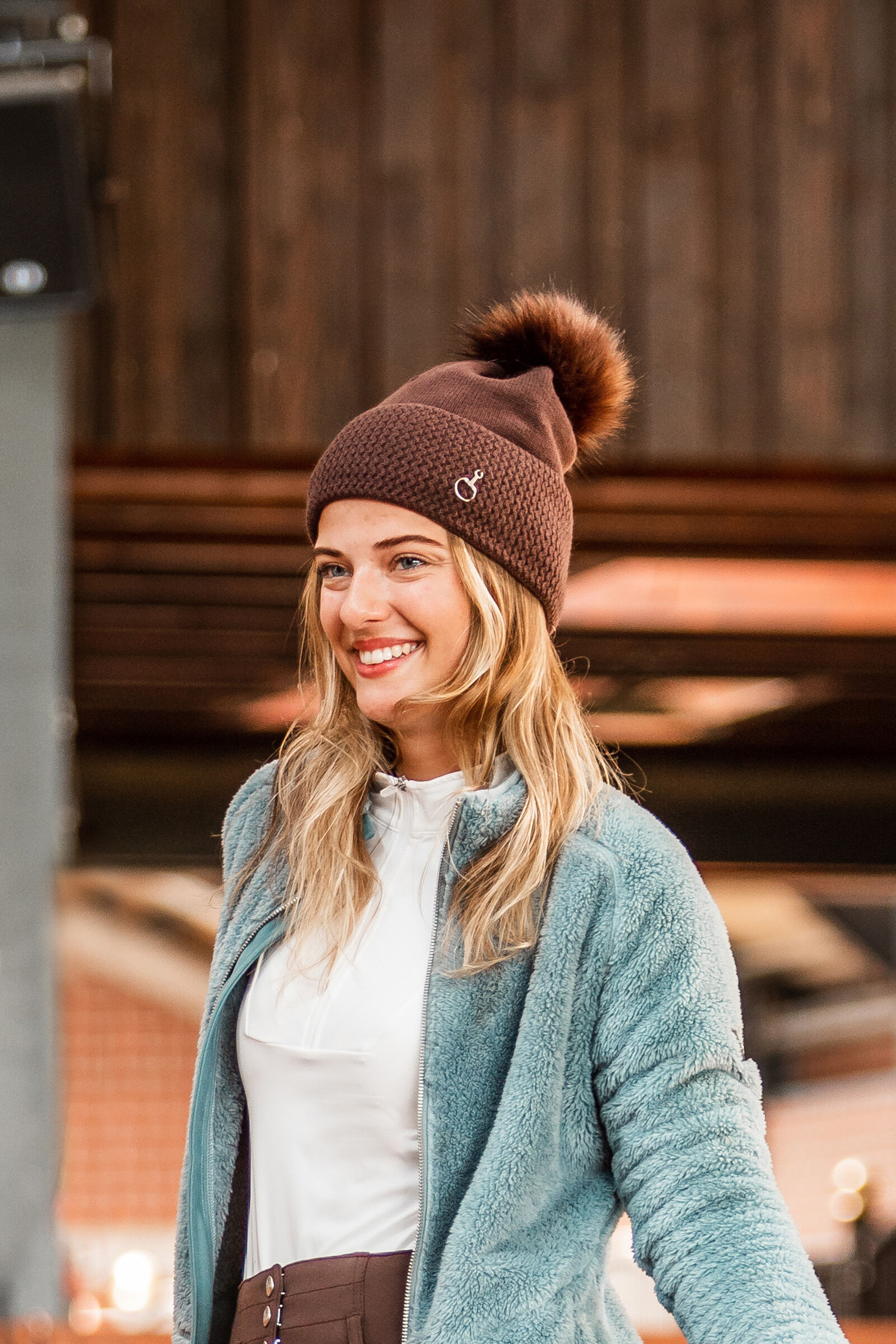 Brown pom pom hat sales