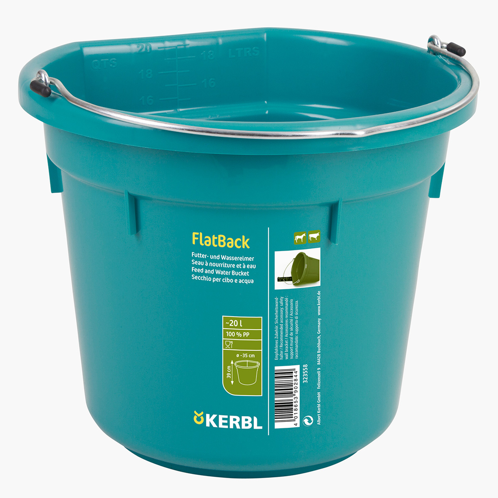 Kerbl Feed and water bucket FlatBack ca. 20L